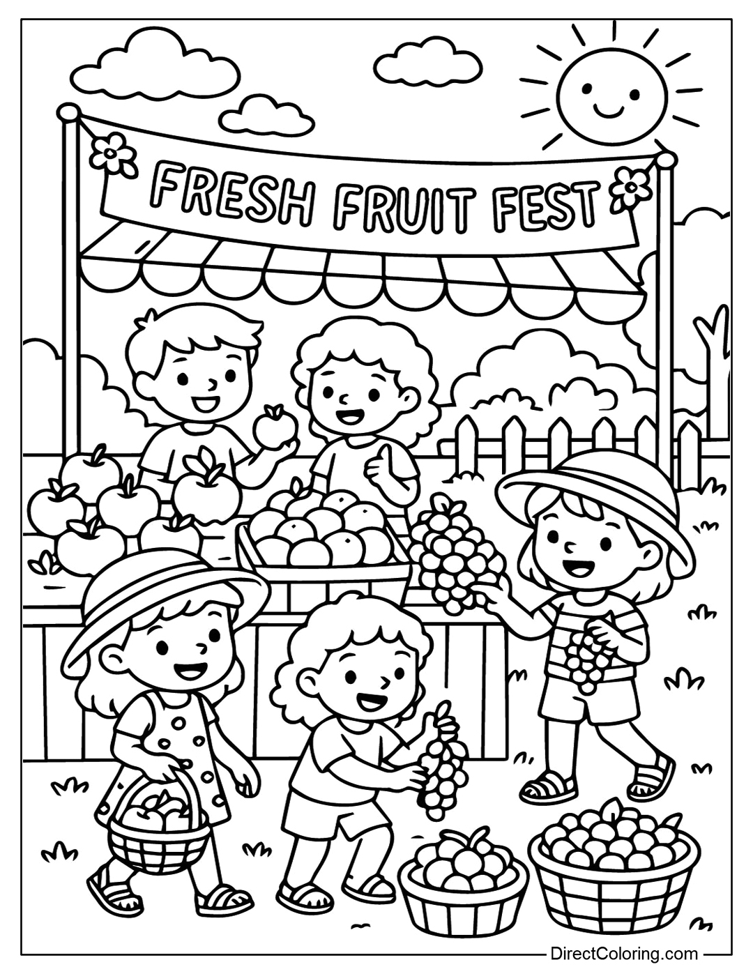 July Fresh Fruit Fest Coloring Page Free